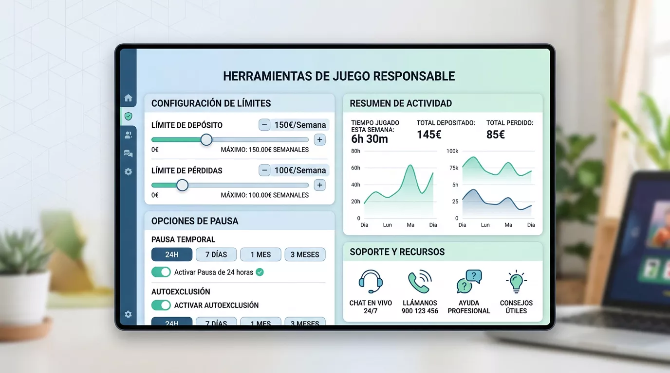 Panel sobrio con límites de depósito, pausas y herramientas de juego seguro